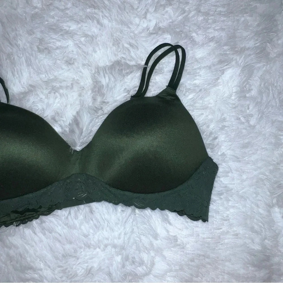 Aerie Unlined Real Me 38B Lace Detail Hunter Green Bra - Picture 1 of 5